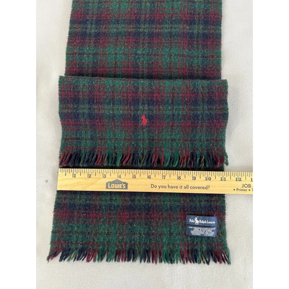 VTG Polo Ralph Lauren Men's Lambwool Plaid Scarf Red Green 58